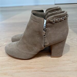 Chanel never worn camel color ankle boots with silver hardware